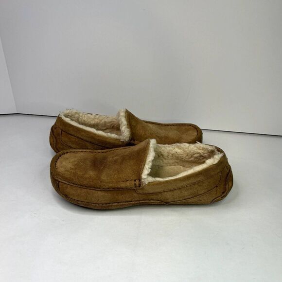 Ugg Ascot Slipper Brown Suede White Fur Slip Ons Mocassin Cozy Slippers - Picture 6 of 9